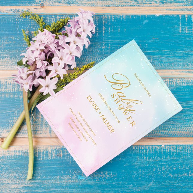 Convite Blue Pink Ombre Gender Neutral Reveal Baby Shower (Criador carregado)