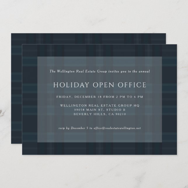 Convite Blue Plaid Business Corporate Holiday Christmas In (Frente/Verso)