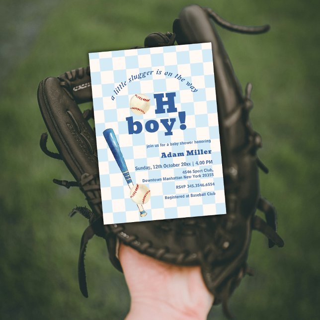 Convite Blue Plaid Little Slugger Baseball Baby Shower (Blue Plaid Little Slugger Baseball Baby Shower Invitation)