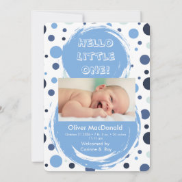 Convite Blue polka dot Baby birth announcement