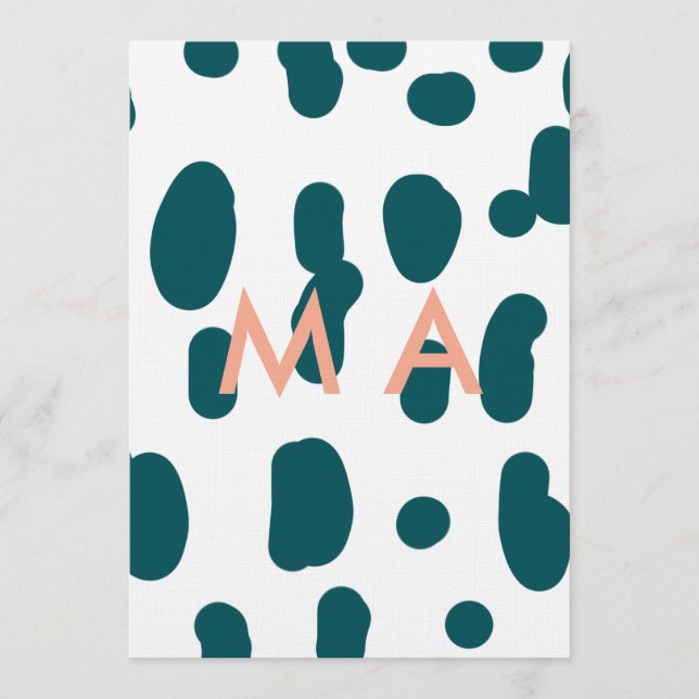Convite Blue polkadot orange pastel monogram man letter pa (Frente)