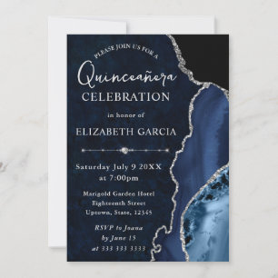 Convite Blue & Prata Brilho Ágata Quinceanera