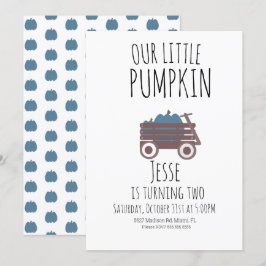 Convite Blue Pumpkin Patch Halloween Pumpkins Wagon