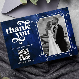 Convite Blue QR Code Bold Typography Thank you Card