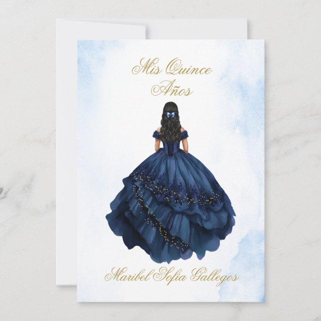 Convite Blue Quinceanera em espanhol (Frente)