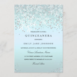 Convite Blue Quinceanera Winter Wonderland Snowflakes