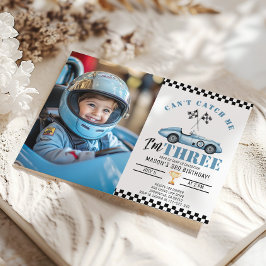 Convite Blue Race car Cant me pega Boy Photo aniversário d