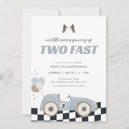 Convite Blue Race Car Two Fast Second Birthday Invite 