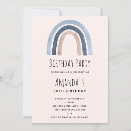 Convite Blue Rainbow Boho Design Birthday