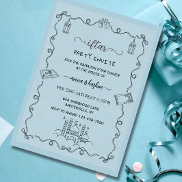 Convite blue Ramadan Bow doodle ramadan iftar invitation