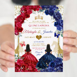 Convite Blue Red Floral Gêmeas Elegantes Raparigas Quincea<br><div class="desc">Blue Red Floral Elegant Twins Girls Quinceanera Convite Mis Quince Anos,  15 Birthday</div>