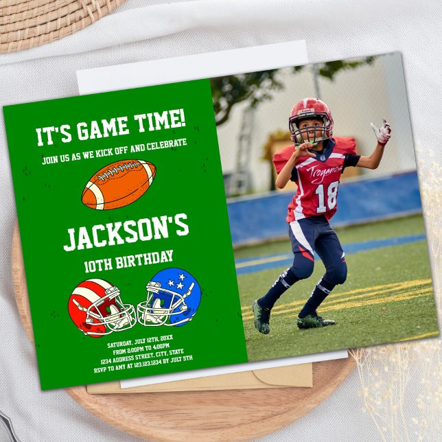 Convite Blue Red Football Birthday Invances w foto (Blue Red Football Birthday Invitations w photo)