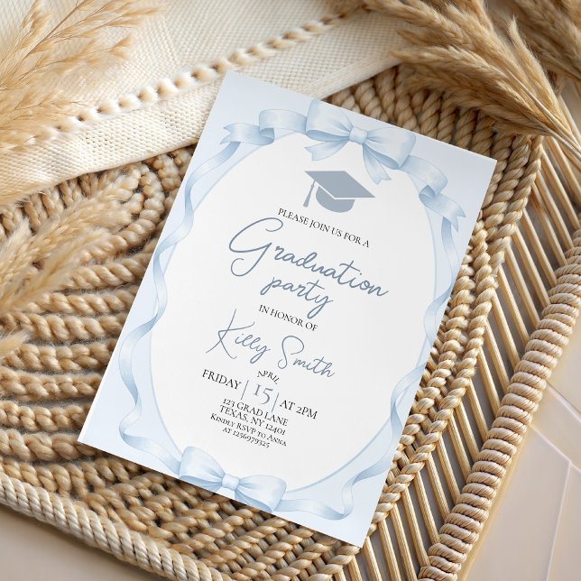 Convite Blue Ribbon Bow Graduation Invitation (Criador carregado)