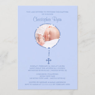 Convite BLUE Rosary Cross Foto Baptism Inviviation BOY