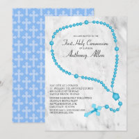Blue Rosary Miçanga Primeira Comunhão Sagrada