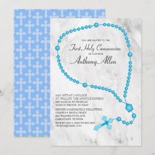Convite Blue Rosary Miçanga Primeira Comunhão Sagrada