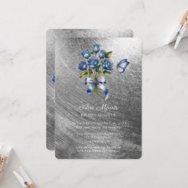Convite Blue Roses Butterfly Silver Bridal Shower