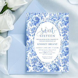 Convite Blue Roses Chic Digital Sweet 16 Invitation