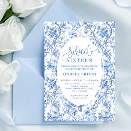 Convite Blue Roses Digital Floral 16th Birthday Invitation