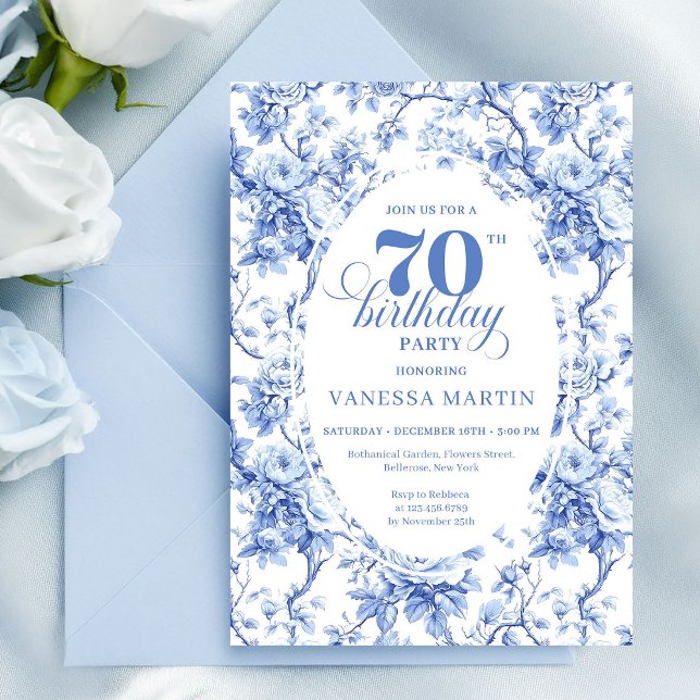 Convite Blue Roses Luxe 70th Birthday Invitation (Blue Roses Luxe 70th Birthday Invitation)