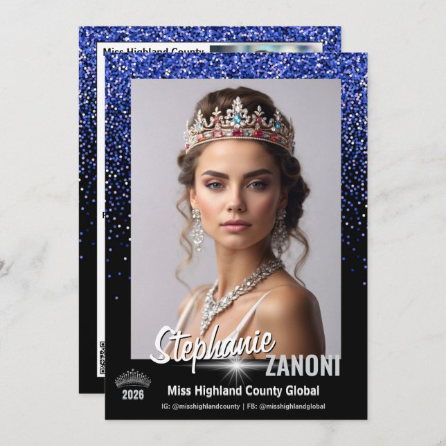 Convite Blue Royale Pageant Autograph Card | QR Code (Frente/Verso)