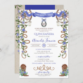 Convite Blue Rustic Boho Western Charra Theme Quinceanera