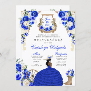 Convite Blue Rustic Western Charro Princess Quinceañera
