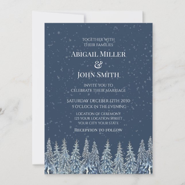 Convite Blue Rustic Winter Forest Wedding Invitations (Frente)