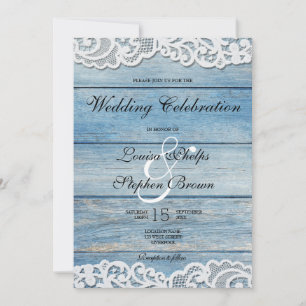 Convite Blue Rustic Wood and Lace Weds