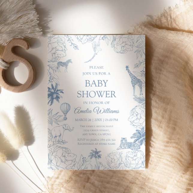 Convite Blue Safari Animals Elegant Jungle Baby Shower (Criador carregado)