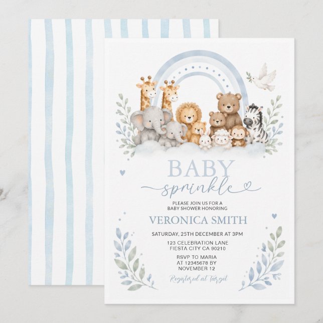 Convite Blue Safari Baby Sprinkle (Frente/Verso)