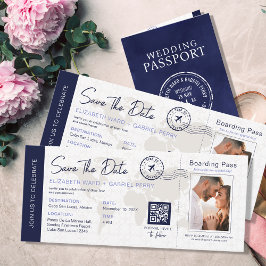 Convite Blue Save the Date Destino Casamento Código QR