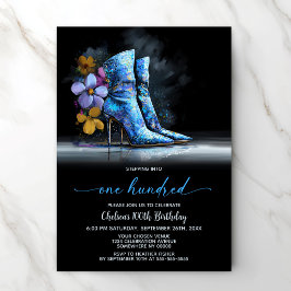 Convite Blue Sequin Boots 100th Birthday Party