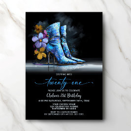 Convite Blue Sequin Boots 21st Birthday Party