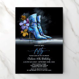 Convite Blue Sequin Boots 50th Birthday Party