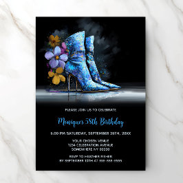 Convite Blue Sequin Boots Any Age Birthday Party