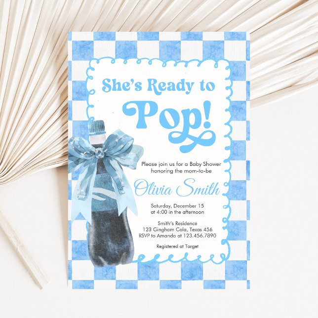 Convite Blue She's Ready to Pop Baby Shower Invitation (Ready to Pop Cola Baby Shower Invitation)