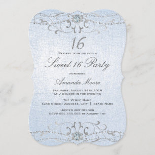 Convite Blue Shimmer Diamond Damask Sweet 16