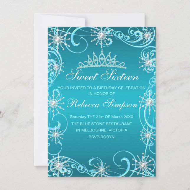 Convite Blue Shimmer Snowflake Birthday Invite (Frente)