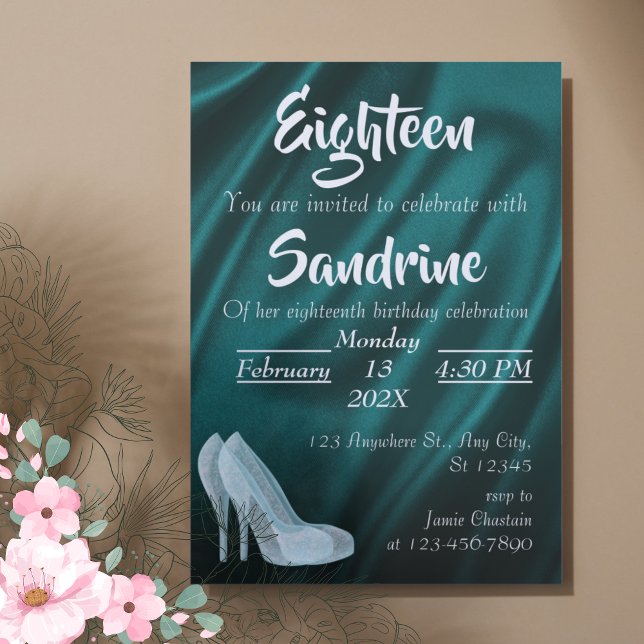 Convite Blue Silk 18th Birthday Party Invitation Card (Blue Silk 18th Birthday Party Invitation Card)
