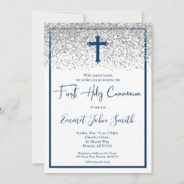Convite Blue Silver Boy First Holy Communion