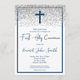 Convite Blue Silver Boy First Holy Communion