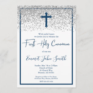 Convite Blue Silver Boy First Holy Communion