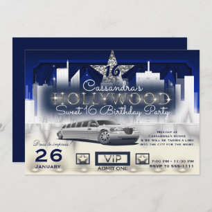 Convite Blue Silver City Lights Limo Partido Hollywood
