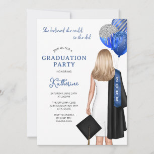 Convite Blue Silver Ela Acreditava Que Podia Graduar-Se