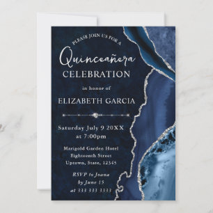 Convite Blue & Silver Glitter Ágata Quinceanera