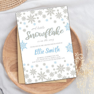 Convite Blue Silver Glitter Winter Baby Showe Editável