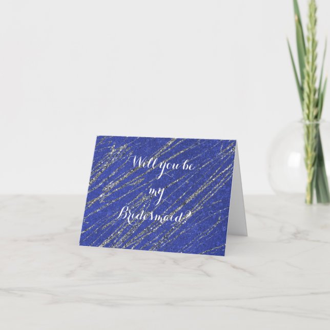 Convite Blue & Silver Modern Marble Stripe Bridesmaid Card (Frente)