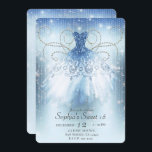 Convite Blue Silver Princess Glitter Dress Doce 16 Festa<br><div class="desc">Personalizar para o seu evento!</div>