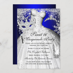 Convite Blue & Silver Princess Mascarada Sweet 16 Invite